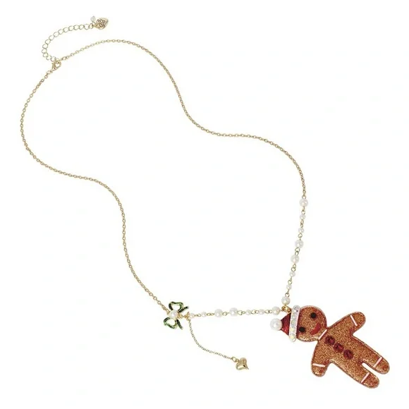 🌀 Betsey Johnson Gingerbread Man Santa Necklace - Picture 4 of 5